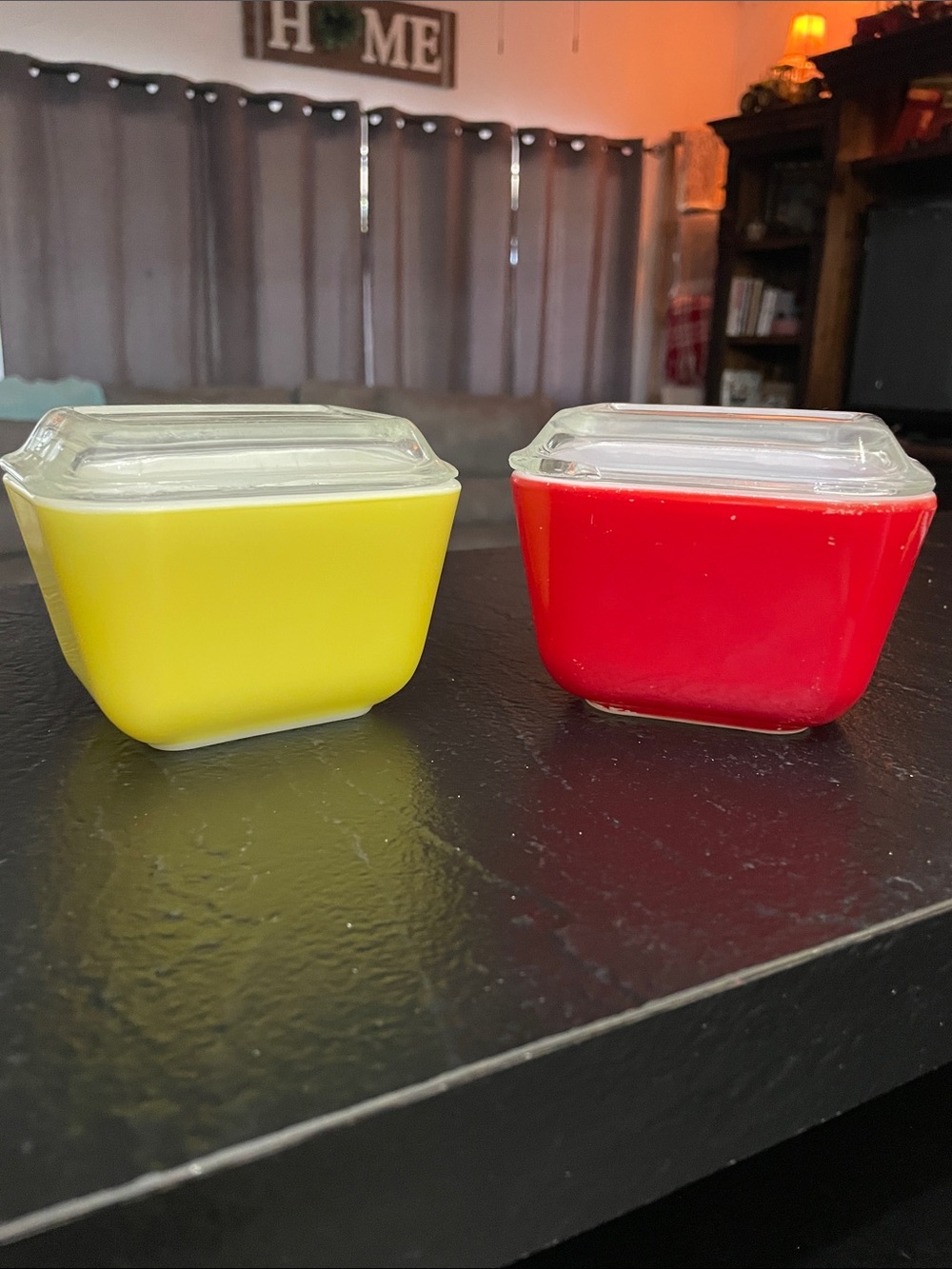 Pyrex Sm Fridgie Dishes Bright Yellow and Red Glass Storage Dishes with Lids